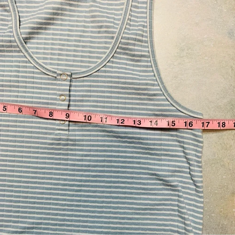 Aerie Blue & White Striped Ribbed Cropped Henley Tank Top | Medium - Picture 7 of 7